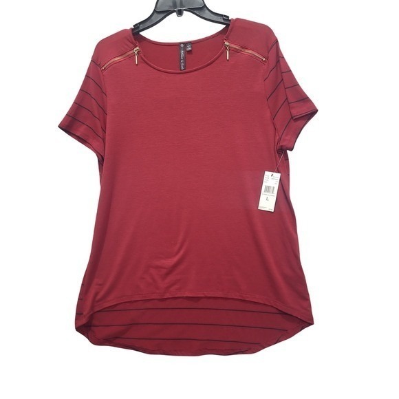 NWT Allie & Rob Women's Size L Red Stripe Short Sleeve Zipper Accent T-Shirt - Picture 10 of 11